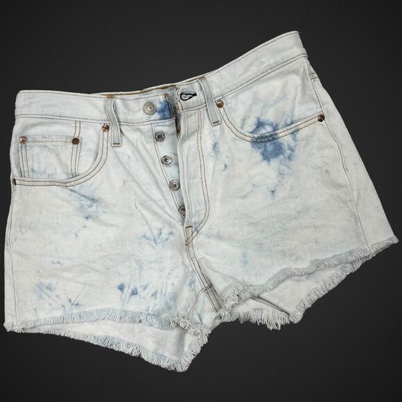 Levis 501 Light Wash Jean Shorts 30 Cut Off Button Fly Denim - Picture 1 of 7
